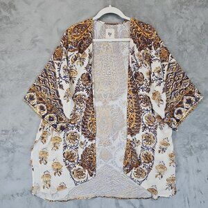 Billabong Tame Heart Cardigan Kimono Womens Size S White Paisley Rayon Festival